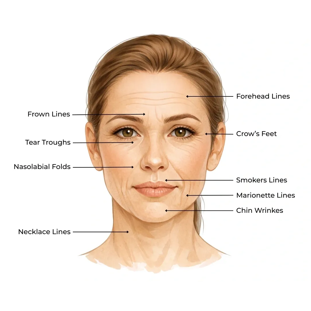 Anti-wrinkle injectable treatment areas